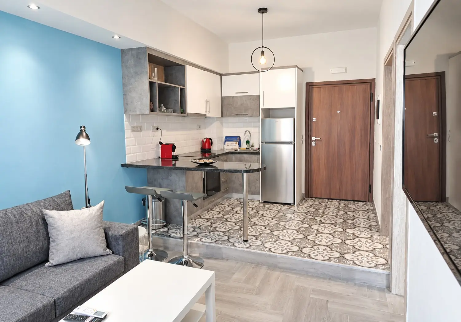 The front door and kitchen inside Agatha 1