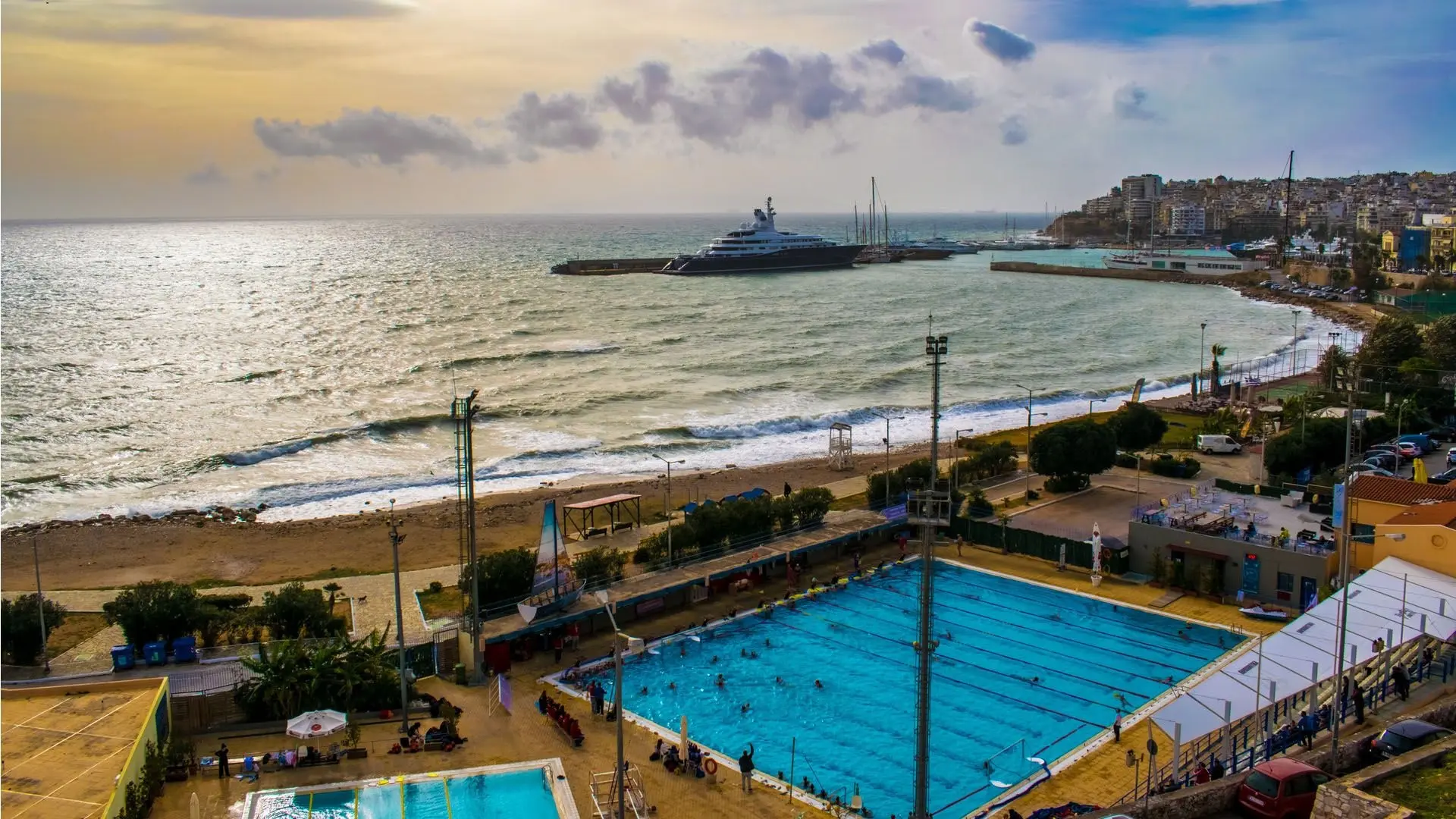 Votsalakia beach in Piraeus at sunset