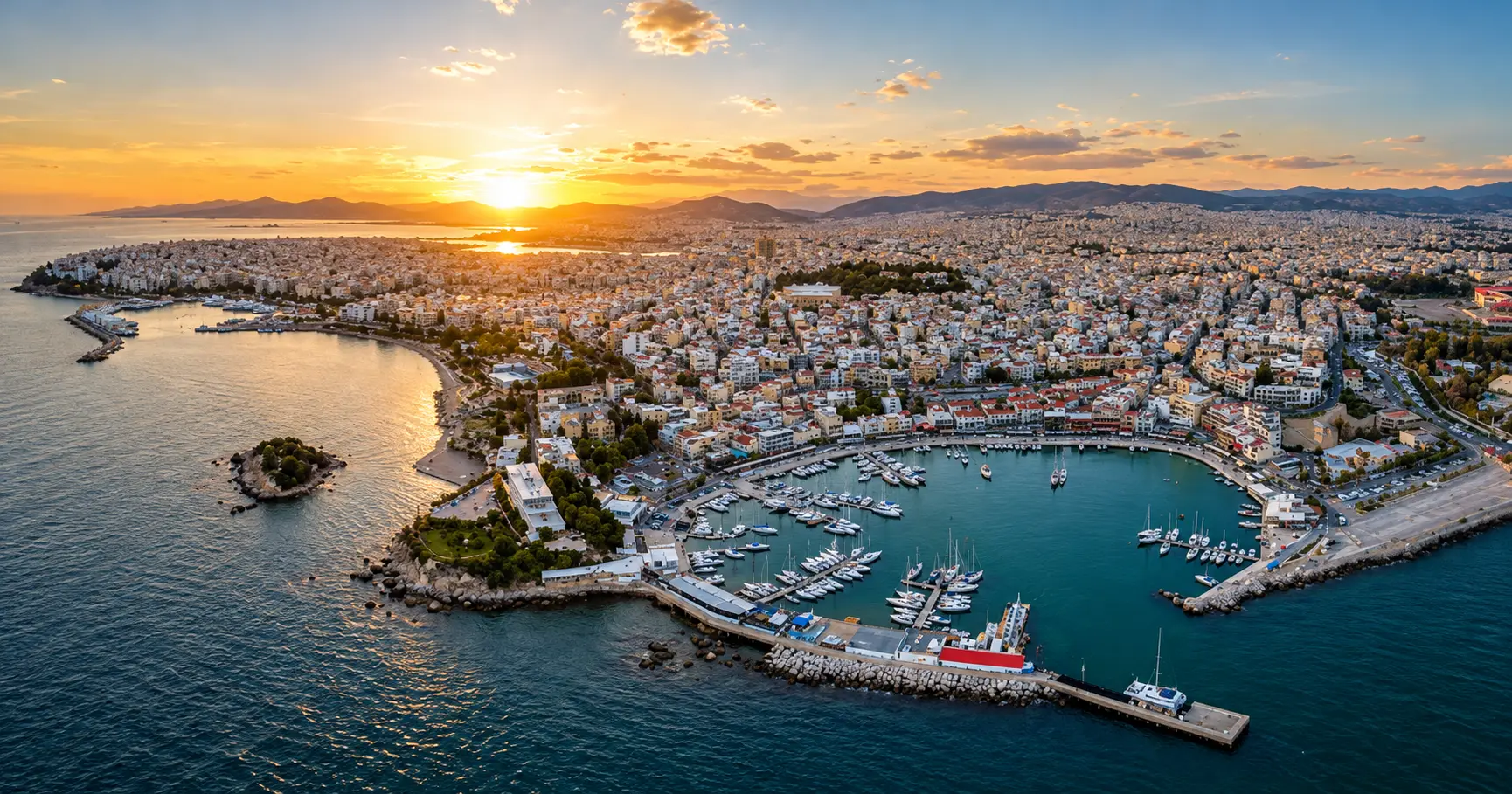 Votsalakia beach in Piraeus at sunset